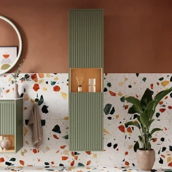 Meuble Colonne Armoire suspendue Vert jade mat MDF 42x170x35cm (LxHxP), Charnières flexibles gauche/droite - BELDIVO