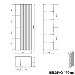 Meuble Colonne Armoire suspendue Vert jade mat MDF 60x24x170cm (LxHxP), Charnières flexibles gauche/droite - BELDIVO