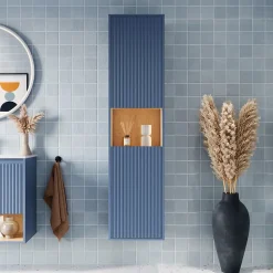 Meuble Colonne Armoire suspendue Bleu azur mat MDF 42x170x35cm (LxHxP), Charnières flexibles gauche/droite - BELDIVO