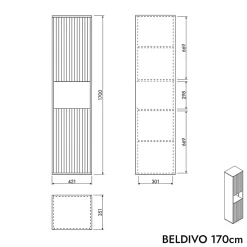 Meuble Colonne Armoire suspendue Bleu azur mat MDF 42x170x35cm (LxHxP), Charnières flexibles gauche/droite - BELDIVO