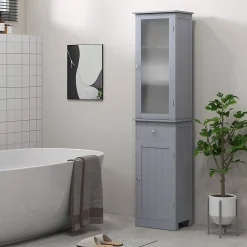 Meuble colonne de salle de bain placard porte acrylique 2 étagères placard porte 1 étagère tiroir MDF gris