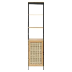 Meuble colonne de salle de bain Tervola MDF bambou rotin 172 x 40 x 35 cm noir naturel en.casa