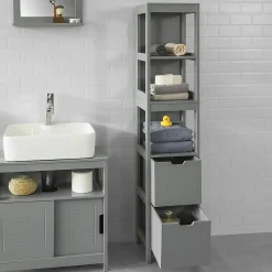 Meuble Colonne de Salle de Bain, 4 étagères et 2 tiroirs, FRG126-SG, SoBuy
