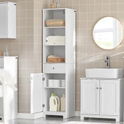 Meuble Colonne de Salle de Bain Armoire Haute Meuble Rangement, BZR17-W, SoBuy