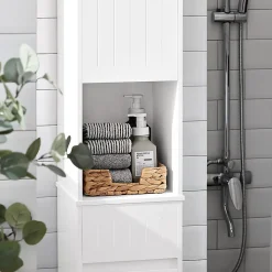 Meuble Colonne de Salle de Bain avec 2 Portes et 1 Tiror, BZR109-W, SoBuy