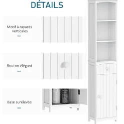 Meuble colonne de salle de bain moderne 34L x 24l x 170H cm blanc