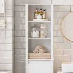 Meuble Colonne de Salle de Bain, 3 étagères, 1 Panier à Linge Amovible, BZR102-W, SoBuy