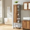 Meuble colonne de salle de bain Namsskogan 165 x 43 x 30 cm effet noyer noir en.casa