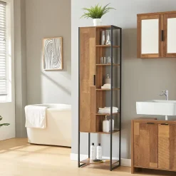 Meuble colonne de salle de bain Namsskogan 165 x 43 x 30 cm effet noyer noir en.casa
