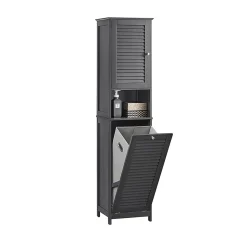 Meuble Colonne de Salle de Bain, 1 Porte, 1 Tiroir et 1 Panier à Linge, BZR124-DG, SoBuy