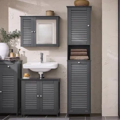 Meuble Colonne de Salle de Bain, 1 Porte, 1 Tiroir et 1 Panier à Linge, BZR124-DG, SoBuy
