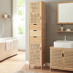 Meuble colonne de salle de bain Boksereys bambou 180 x 35 x 35 cm naturel