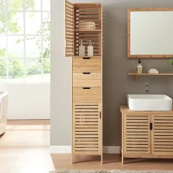 Meuble colonne de salle de bain Boksereys bambou 180 x 35 x 35 cm naturel
