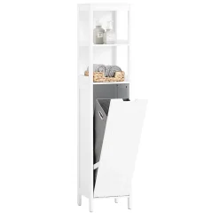 Meuble Colonne de Salle de Bain avec étagères et Panier à Linge, BZR123-W, SoBuy