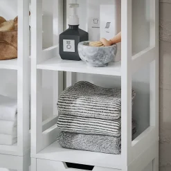 Meuble Colonne de Salle de Bain avec étagères et Panier à Linge, BZR123-W, SoBuy