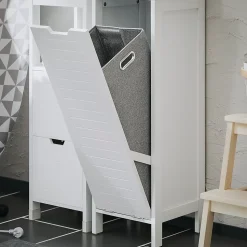 Meuble Colonne de Salle de Bain avec étagères et Panier à Linge, BZR123-W, SoBuy
