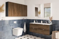 Meuble colonne de salle de bain suspendu TALIA CASELLA noir et chêne 30 x 80 cm