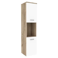 Meuble colonne de salle de bain suspendu Krildihana 131 x 30 x 30 cm effet chêne blanc argent en.casa