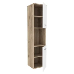 Meuble colonne de salle de bain suspendu Krildihana 131 x 30 x 30 cm effet chêne blanc argent en.casa