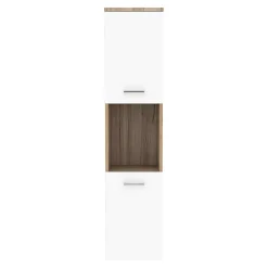 Meuble colonne de salle de bain suspendu Krildihana 131 x 30 x 30 cm effet chêne blanc argent en.casa
