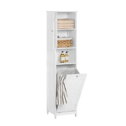 Meuble Colonne de Salle de Bain avec 1 Porte, 1 Tiroir, 1 Panier à Linge, BZR124-W, SoBuy