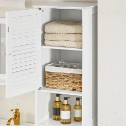 Meuble Colonne de Salle de Bain avec 1 Porte, 1 Tiroir, 1 Panier à Linge, BZR124-W, SoBuy