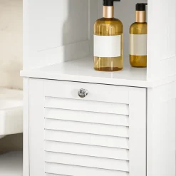 Meuble Colonne de Salle de Bain avec 1 Porte, 1 Tiroir, 1 Panier à Linge, BZR124-W, SoBuy