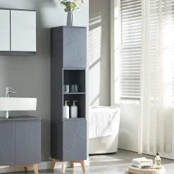 Meuble colonne de salle de bain Overath 160 x 30 x 30 cm gris en.casa