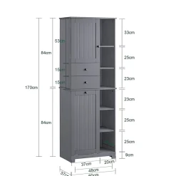 Meuble Colonne de Salle de Bain avec 6 étagères et 1 Panier à Linge , BZR104-DG, SoBuy