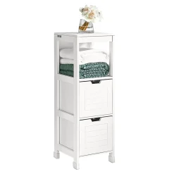 Meuble Colonne Meuble Bas de Salle de Bain 1 étage et 2 tiroirs FRG127-W, SoBuy
