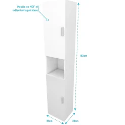 Meuble colonne pour salle de bains 35x30x182 cm - Blanc laqué - THRIFTY 35