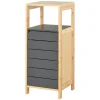 Meuble colonne rangement salle de bain style cosy dim. 32L x 30l x 80H cm porte étagères niche bambou gris