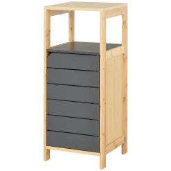 Meuble colonne rangement salle de bain style cosy dim. 32L x 30l x 80H cm porte étagères niche bambou gris