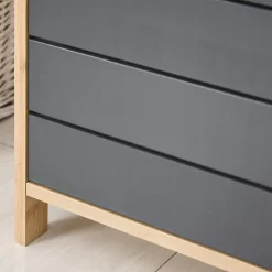 Meuble colonne rangement salle de bain style cosy dim. 32L x 30l x 80H cm porte étagères niche bambou gris