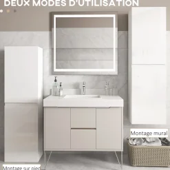 Meuble colonne rangement salle de bain style contemporain façade laquée 2 portes étagères blanc