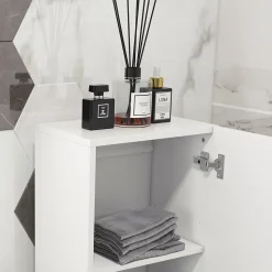 Meuble colonne rangement salle de bain style contemporain façade laquée 2 portes étagères blanc