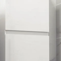 Meuble colonne rangement salle de bain style contemporain façade laquée 2 portes étagères blanc