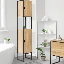 Meuble colonne salle de bain DETROIT 2 portes design industriel
