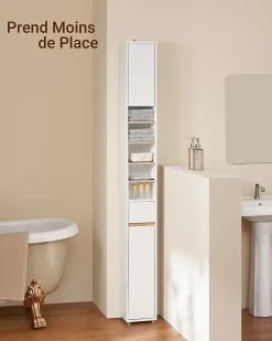 Meuble Colonne Salle de Bain, 1 Tiroir, 2 Portes, Étagères Réglables BZR34-WN SoBuy