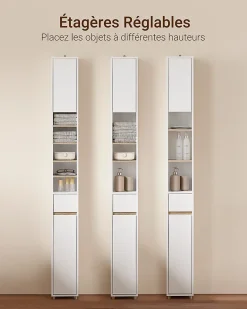 Meuble Colonne Salle de Bain, 1 Tiroir, 2 Portes, Étagères Réglables BZR34-WN SoBuy