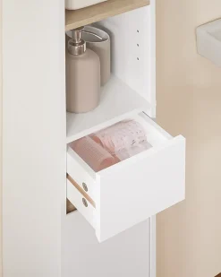 Meuble Colonne Salle de Bain, 1 Tiroir, 2 Portes, Étagères Réglables BZR34-WN SoBuy