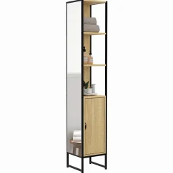 Meuble colonne salle de bain DETROIT 1 porte avec miroir et étagères design industriel