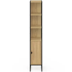 Meuble colonne salle de bain DETROIT 1 porte avec miroir et étagères design industriel