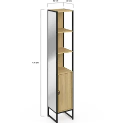 Meuble colonne salle de bain DETROIT 1 porte avec miroir et étagères design industriel