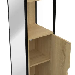 Meuble colonne salle de bain DETROIT 1 porte avec miroir et étagères design industriel
