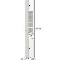 Meuble colonne salle de bain 2 portes 2 étagères 4 niches tiroir poignées métal noir panneaux blanc