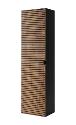 Meuble colonne suspendu de salle de bain AURA LOFT noir et chêne 35/136 cm