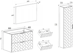 Meuble colonne suspendu de salle de bain MADIS NOIR 35 X 136 cm G
