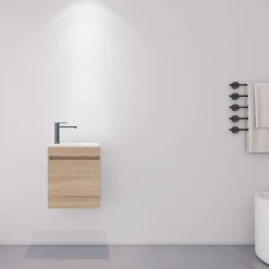 Meuble compact lave-mains effet bois avec vasque intégrée - DILECI