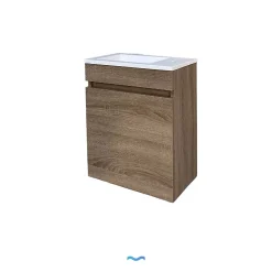 Meuble compact lave-mains effet bois avec vasque intégrée - DILECI